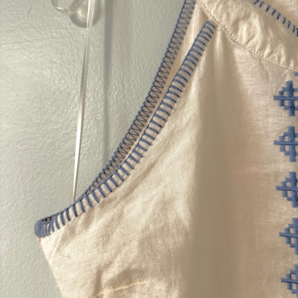 Sigrid Olsen Women's Halter  Dress 100% Linen Embroidered Crocheted M ivory Blue - Picture 3 of 12